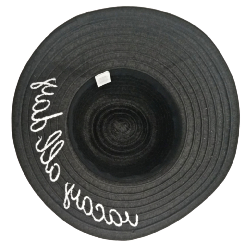 Novelty Straw Hat Vacay all day Black white script - Picture 2 of 3